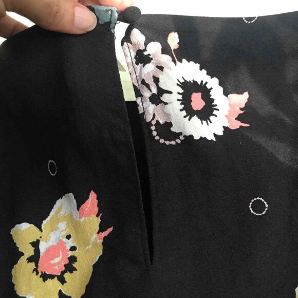 Free People Dress Womens 0 Black Floral Long‎ Split Sleeves Keyhole - Picture 8 of 9